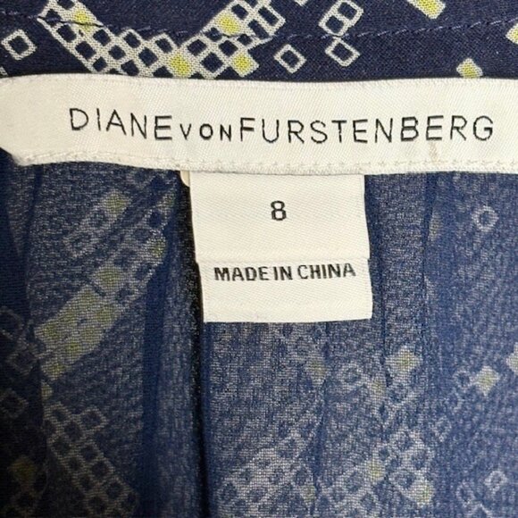 Diane von Furstenberg Silk Leysa Long-Sleeved Blouse - Navy/Ivory - 8 - Picture 8 of 11
